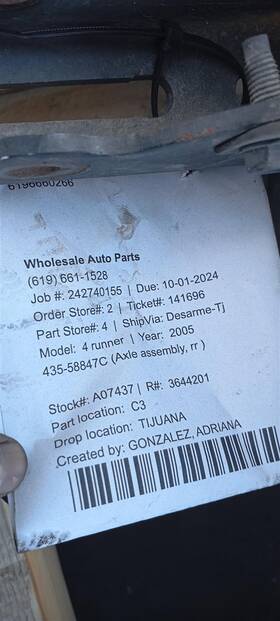 435-58847a Toyota Rear Axle Without Air Suspension 3.91 Ratio 2wd Fits 03-04 4 Runner 3644201